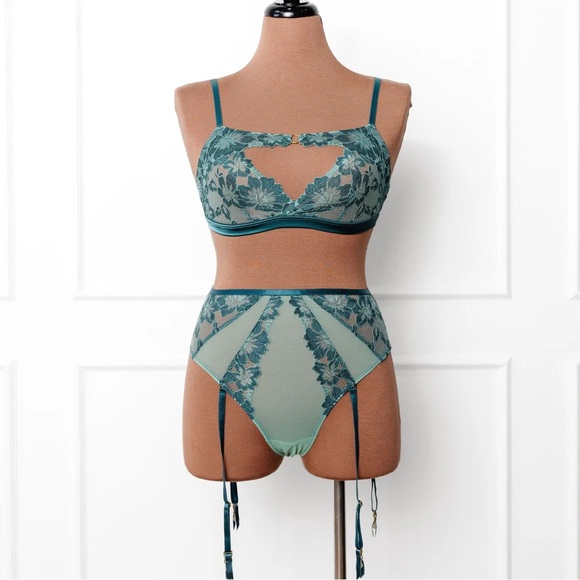 *NWT* Mentionables / Lace & Mesh High Waist Garter Panty / Garden Green / 1X - Picture 6 of 13